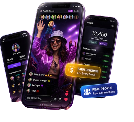 Qliko Phone Mockup - Go Live, Earn Rewards, Real People